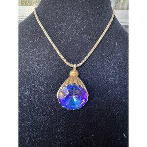 Vintage Givenchy Gold-Tone Necklace With Blue & Purple Crystal Pendant